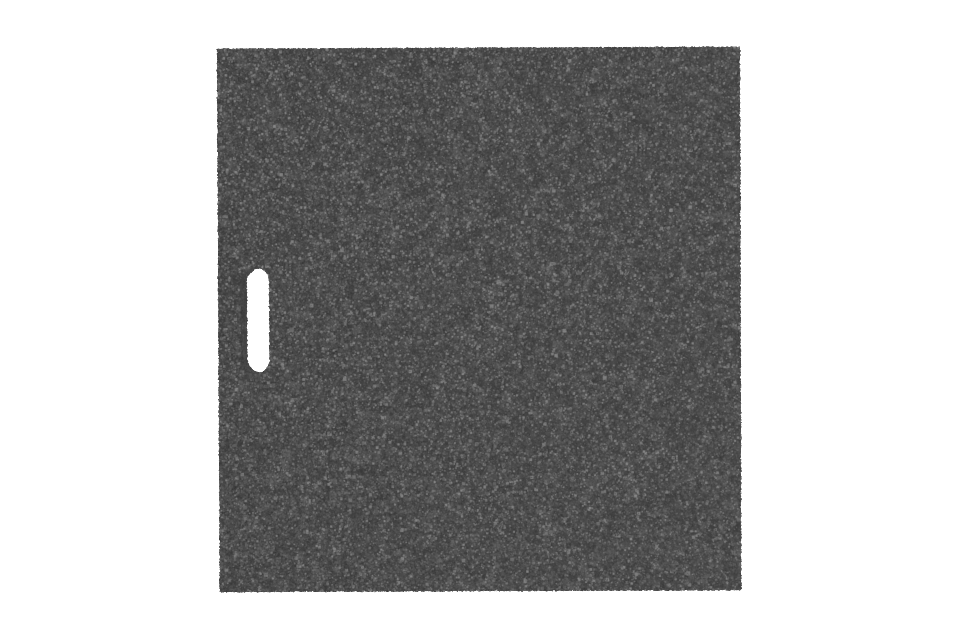 Draufsicht der schwarzen, rechteckigen Ausgleichsplatte AP-OAF.645.620.H50 für Achsvermessungshebebühnen, gefertigt aus verpresstem Gummimaterial mit poröser Oberfläche und Griffloch.