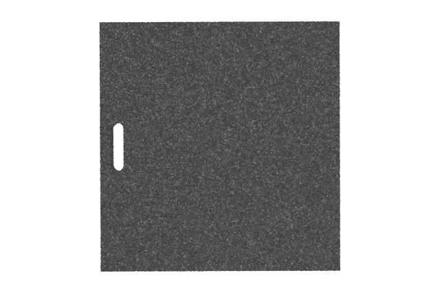 Draufsicht der schwarzen, rechteckigen Ausgleichsplatte AP-OAF.645.620.H50 für Achsvermessungshebebühnen, gefertigt aus verpresstem Gummimaterial mit poröser Oberfläche und Griffloch.