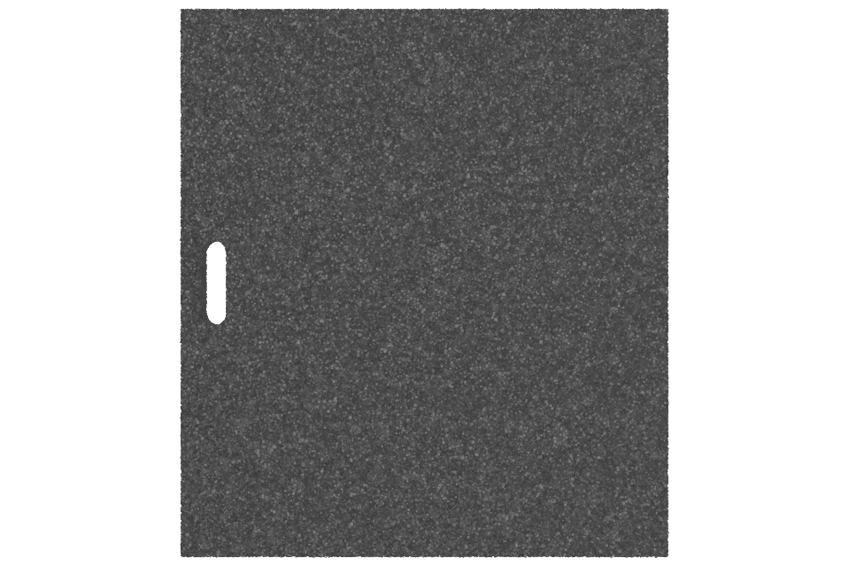 Draufsicht der schwarzen, rechteckigen Ausgleichsplatte AP-ZNA.730.650.H50 für Achsvermessungshebebühnen, hergestellt aus verpresstem Gummimaterial mit poröser Oberfläche und Griffloch.