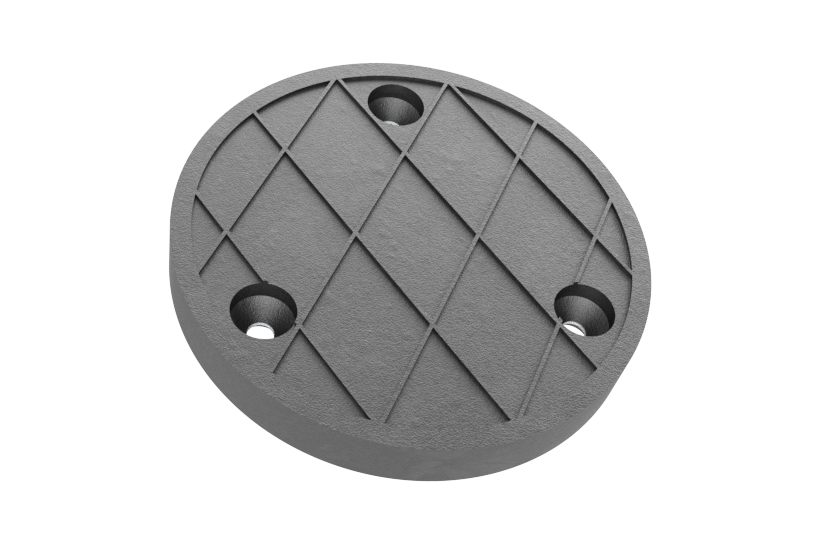 Vorderseite des schwarzen, runden Gummitellers GT-BTHZ.120.15 für KFZ-Hebebühnen.