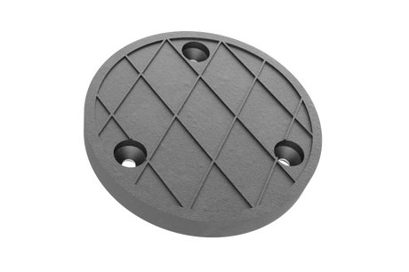 Vorderseite des schwarzen, runden Gummitellers GT-BTHZ.120.15 für KFZ-Hebebühnen.