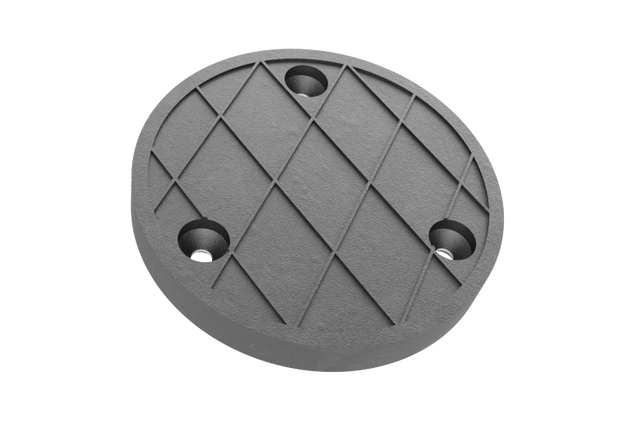 Vorderseite des schwarzen, runden Gummitellers GT-BTHZ.120.15 für KFZ-Hebebühnen.