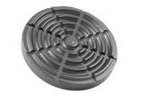 Vorderansicht eines schwarzen, runden Gummitellers (Artikelnummer SK2030-124) für KFZ-Hebebühnen, mit Gummilippe zum Überstülpen über den Tragteller.